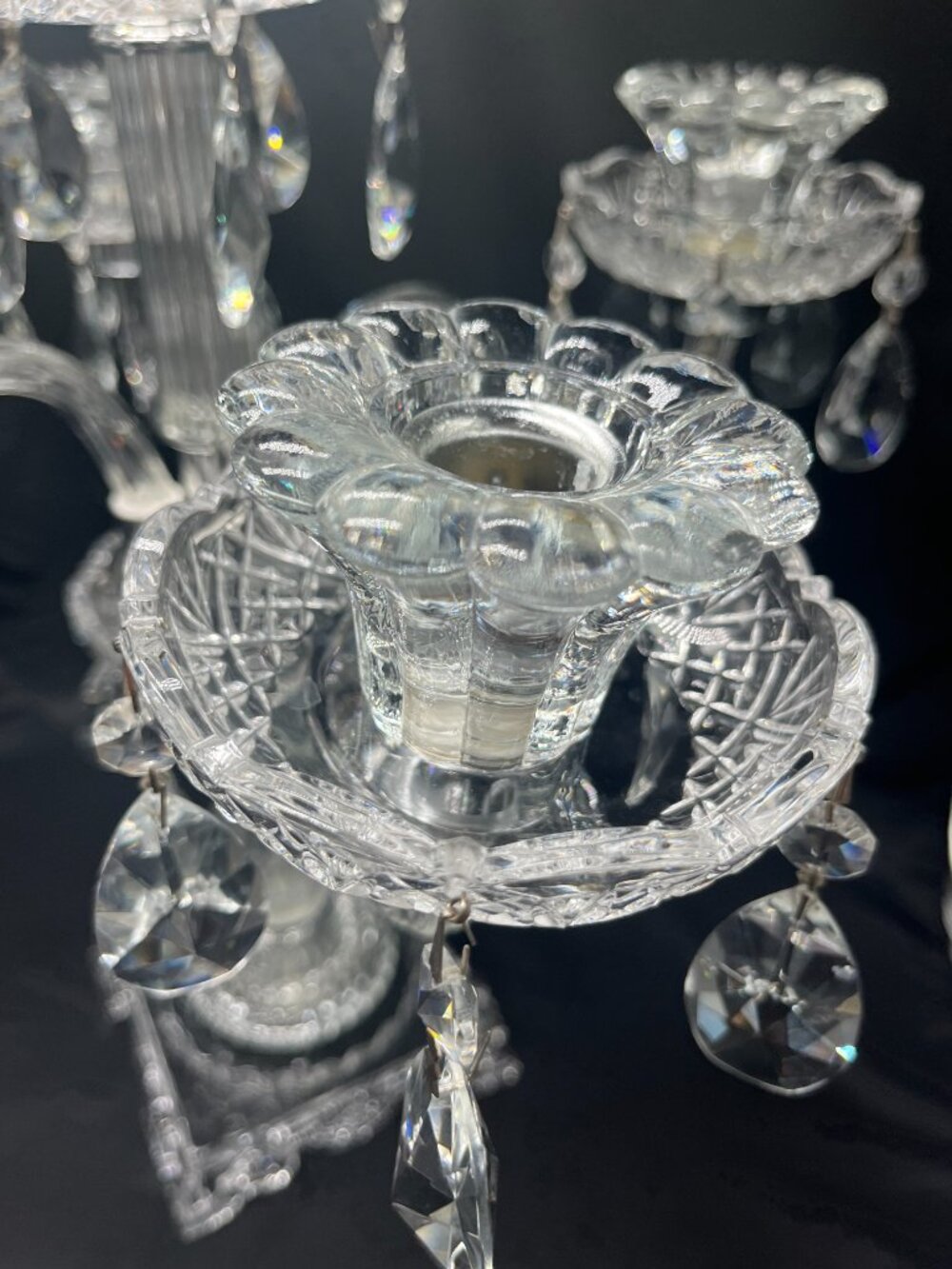 Romanian Ornate Fine Crystal Candelabra - Picture 3 of 11